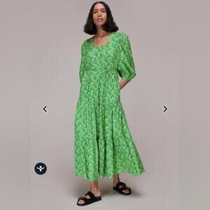 Whistles Green Climbing Vine Trapeze Midi Dress Size Large